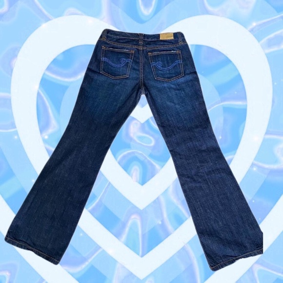 vintage Y2K Tommy Hilfiger Low Rise Flare dark wash jeans w blue rhinestone - Picture 2 of 4